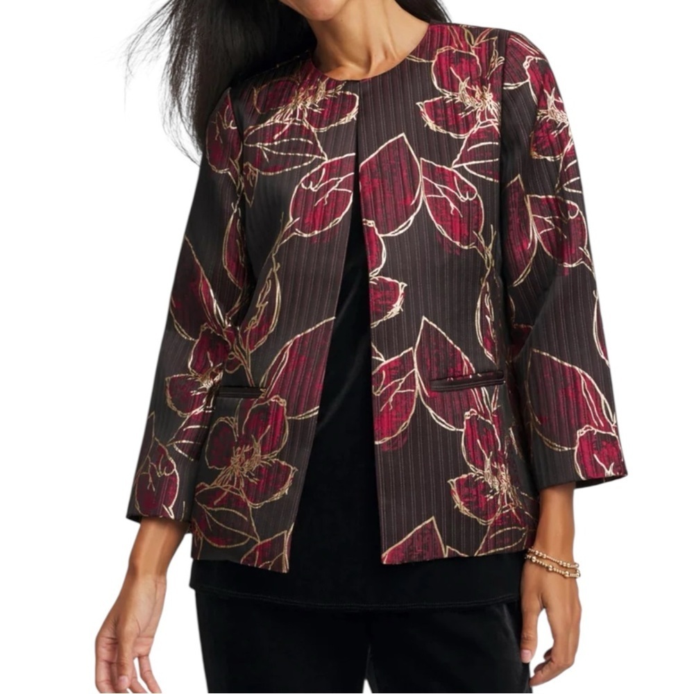 CHICOS ELEGANT FOILED FLORAL JACKET SZ MED NWTS!!